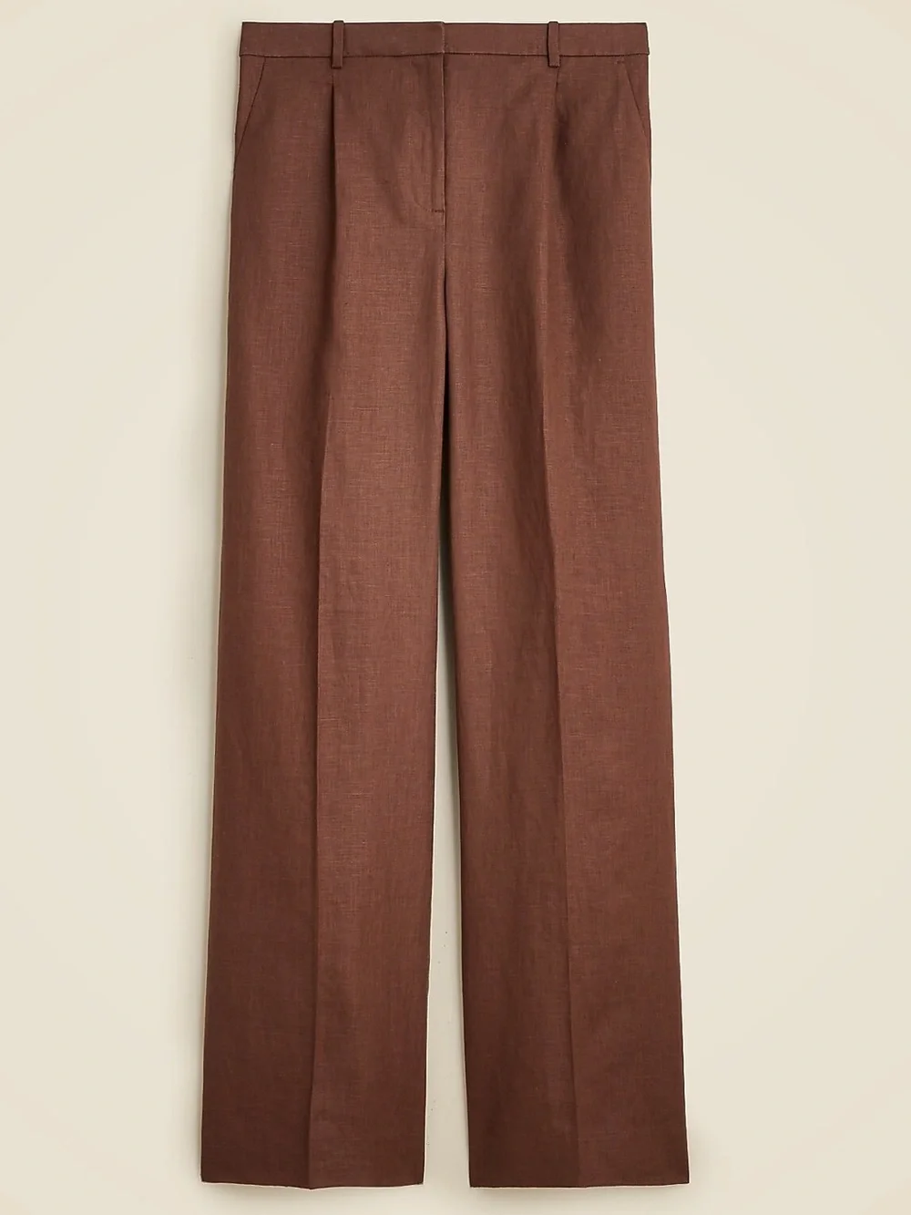 100% Linen J.Crew Essential Wide Leg Mid Rise Pant Roasted Cocoa Cognac Brown